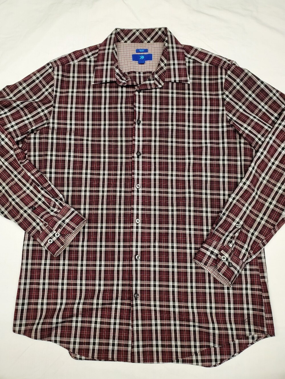 Egara Non-Iron Slim Fit Plaid Button Down Shirt Men's XLT Burgundy Tall
